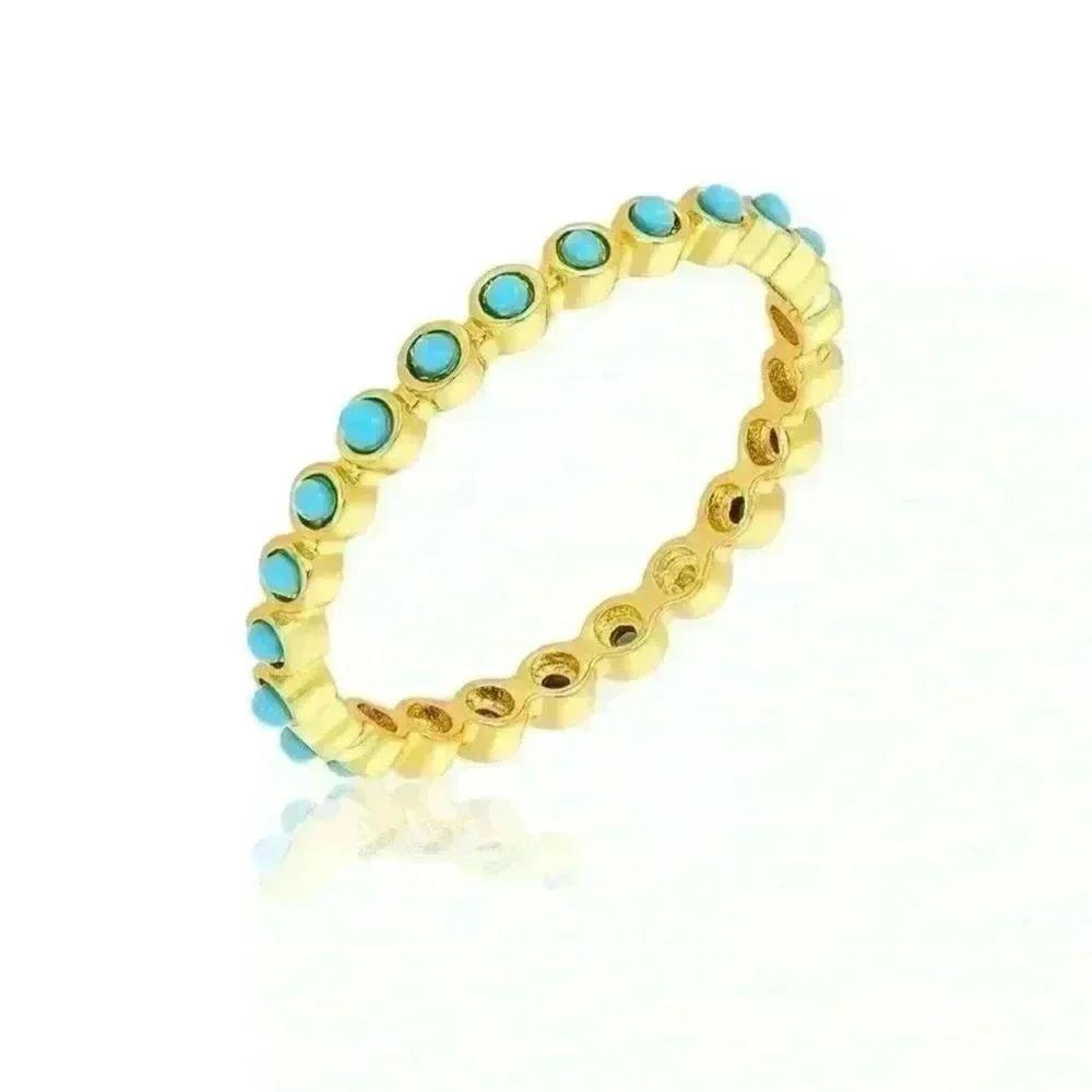 Adornia Gold-Tone Bezeled Beaded Eternity Band Ring Turquoise Size 6‎
